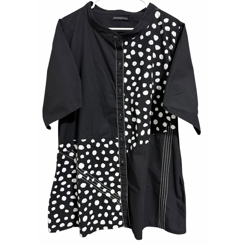 Snapdragon and Twig Polka Dot Tunic Top Black Women's‎ Size XXL